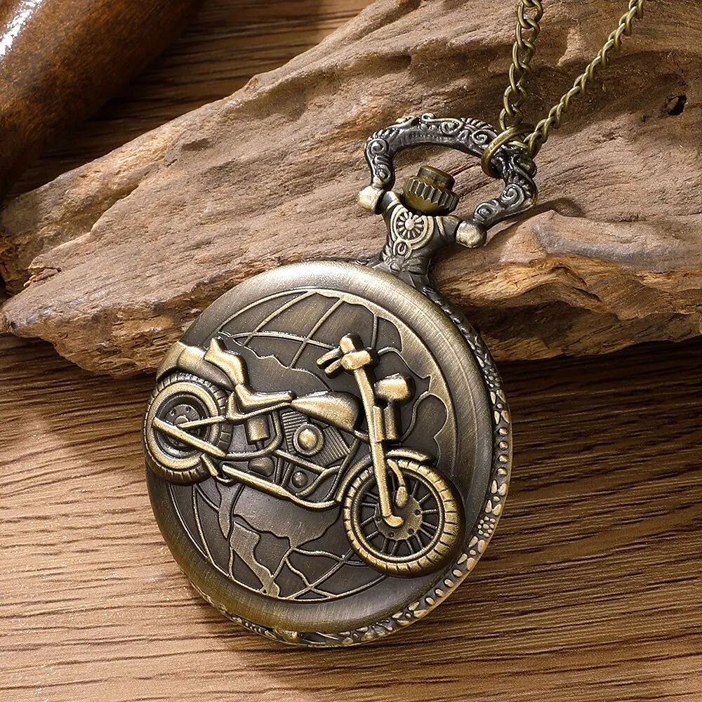 Pocket Watch Retro Motorcycle CAR Pattern Quartz Motorbike MOTO Design Pendant Fob Watch Chain Gifts for Men