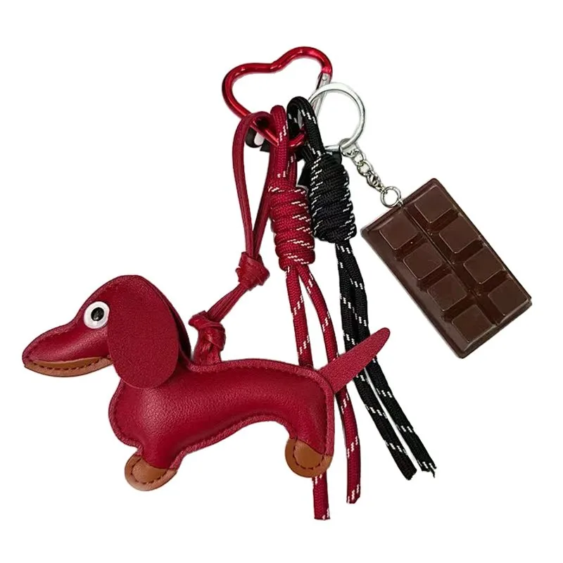 Ins Blogger Favorite Unique Sausage Dog Car Keychain Bag Pendant Handmade Knitted Funny Accessory