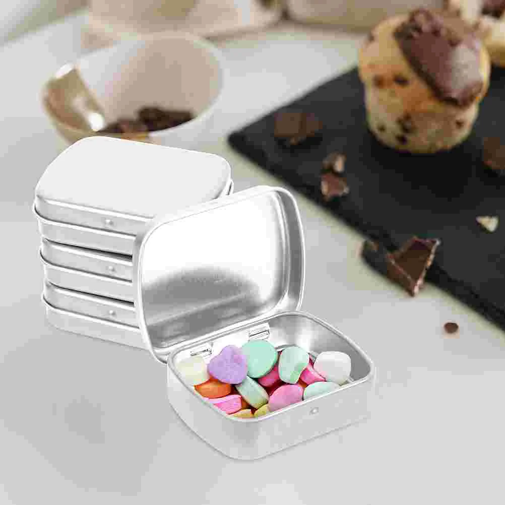

Metal Rectangular Hinged Tin Box Lid Mini Portable Box Empty Containers Storage Organizer