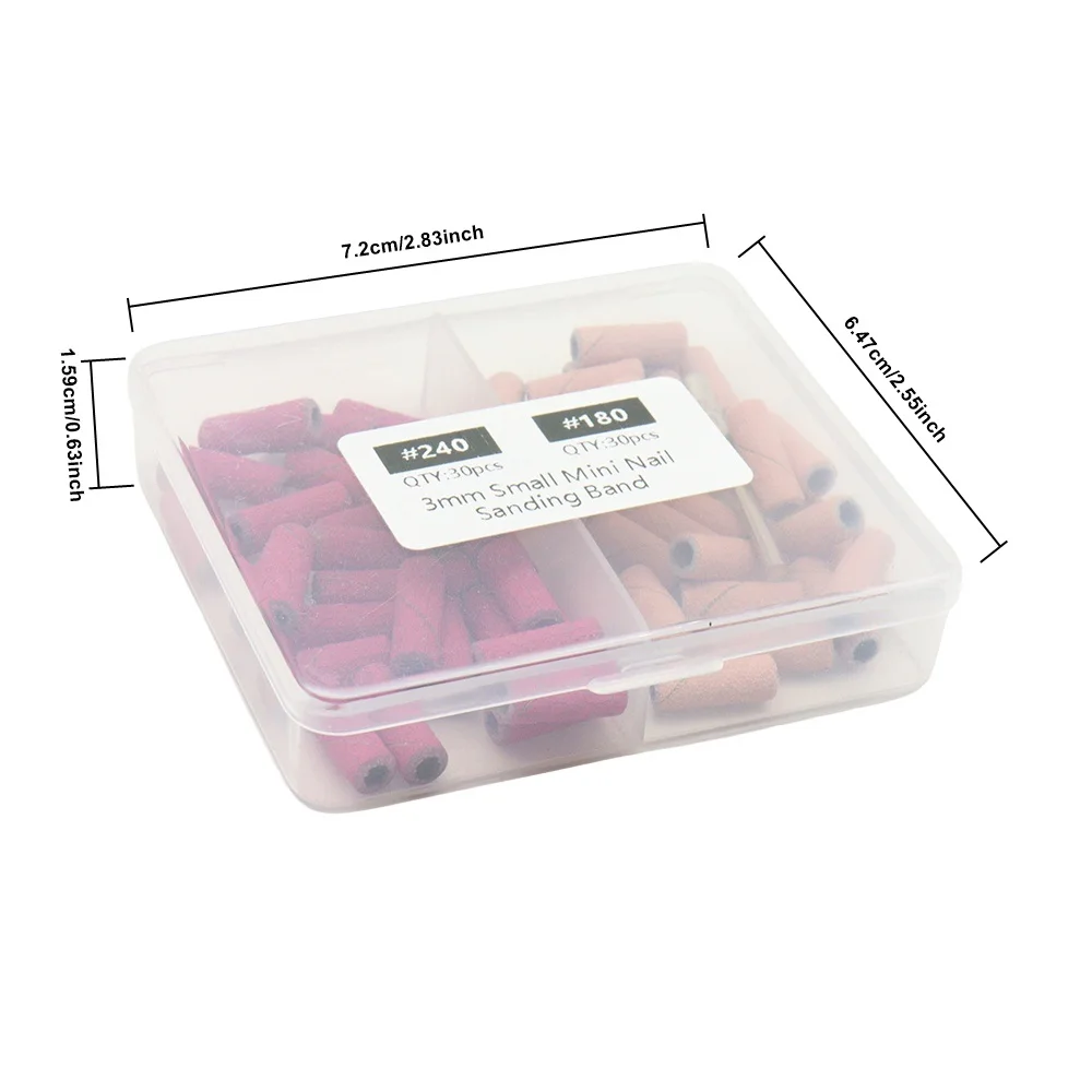 네일 드릴용 맨드릴이 포함된 미니 샌딩 밴드 60개, 업그레이드 디자인 3mm 비트용 소형 네일 샌딩 파일, 180/240 그릿