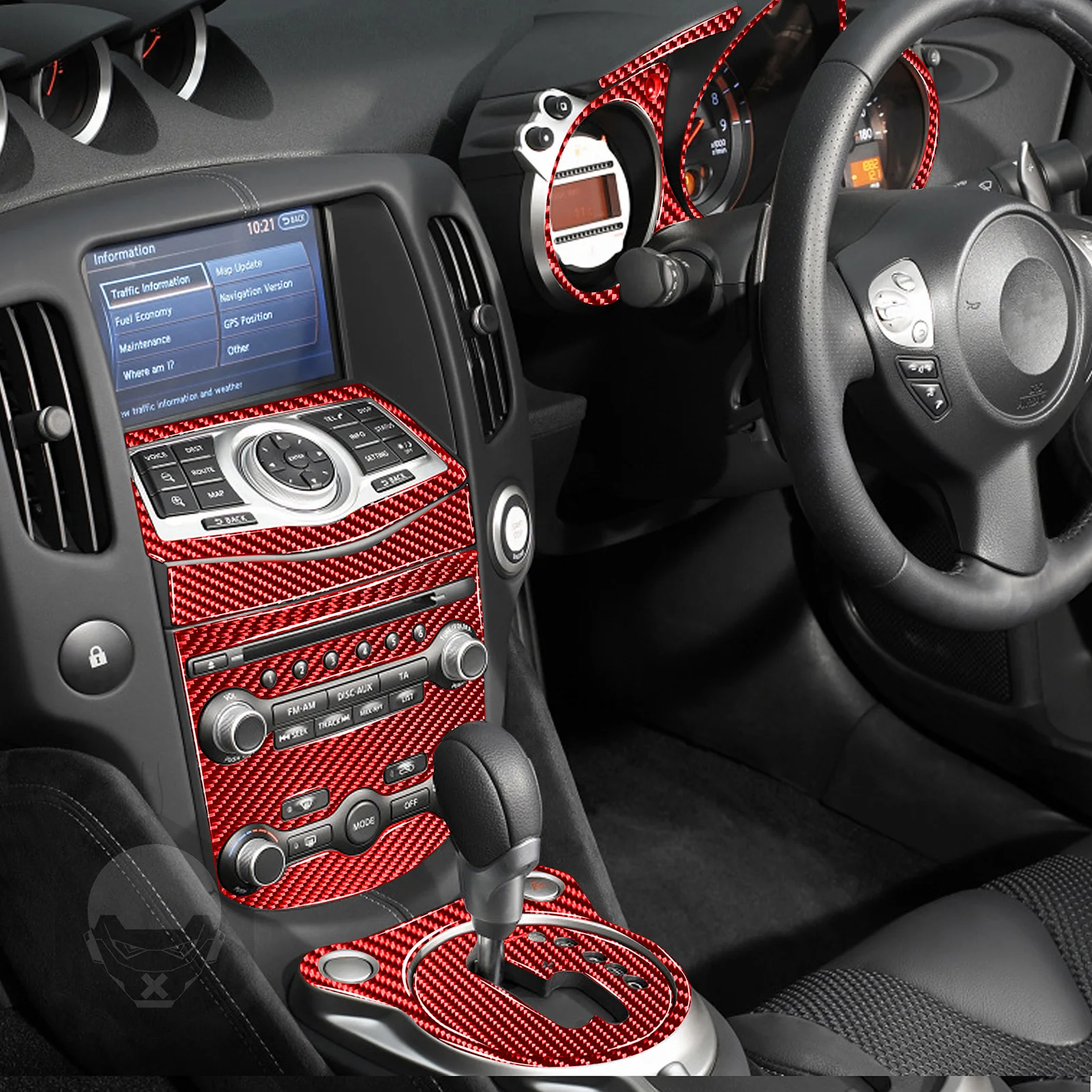 For NISSAN 370Z Z34 2009+ Central Control Gear Shift Knob Air Conditioning Navigation Lifting Real Carbon Fiber Sticker Trim