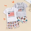 0-3Y Toddler Baby Boy 4th of July Outfits Short Sleeve Tops + Cow Print Shorts Set Western Clothes 1