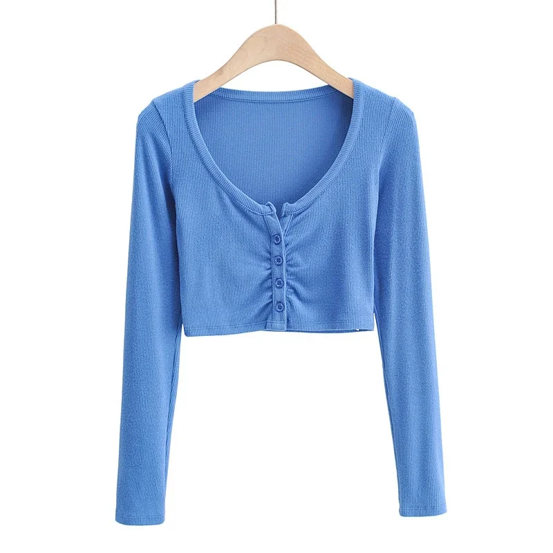 Sexy Women's V-Neck Tank Tops T-Shirt Short Sleeve Solid Color Button Crop Top Clubwear Top Summer Slim Short T-Shirt For Womens