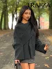TRAFZA Winter Fashion Asymmetric Scarf Women's Short Knitted Coat Long Sleeve Single Button Loose Women's Elegant Cardigans 4