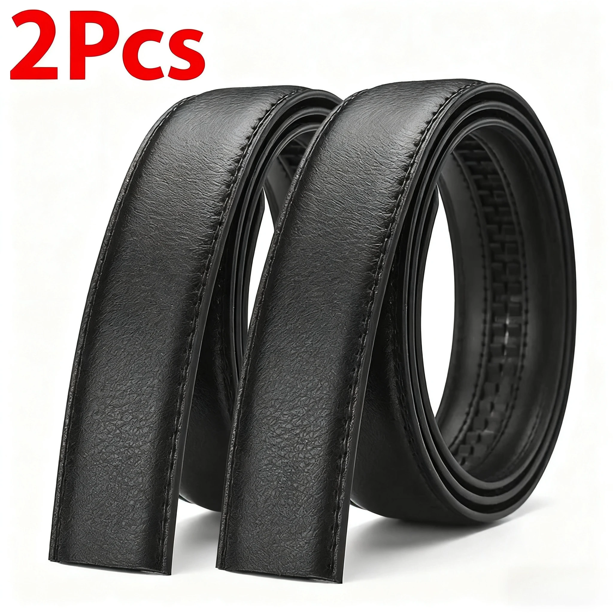 2Pcs 3.5cm/1.37inch 너비 블랙 소프트 PU 가죽 남성 벨트 바디 버클 없음 스트랩 자동 버클 없음 남성 벨트 버클 없음