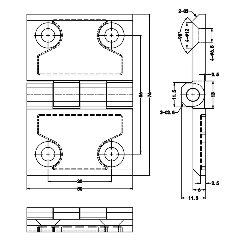 Industrial HT3145 electrical box and cabinet door hinge HL050-1 stainless steel brushed thickened load-bearing hinge 50 * 76 * 6