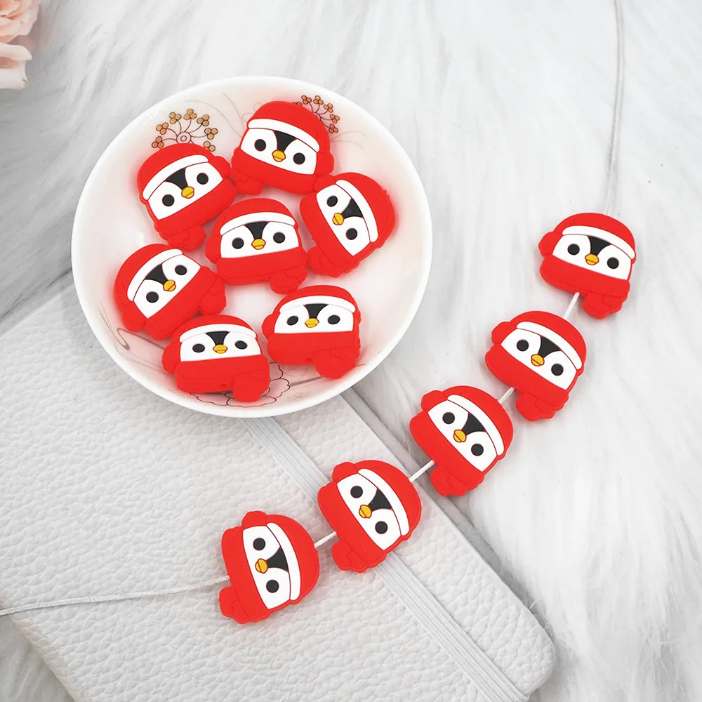 10pcs Mini Christmas Series Snowman Silicone Beads Gift DIY Pacifier  Necklace Accessories Baby Toys