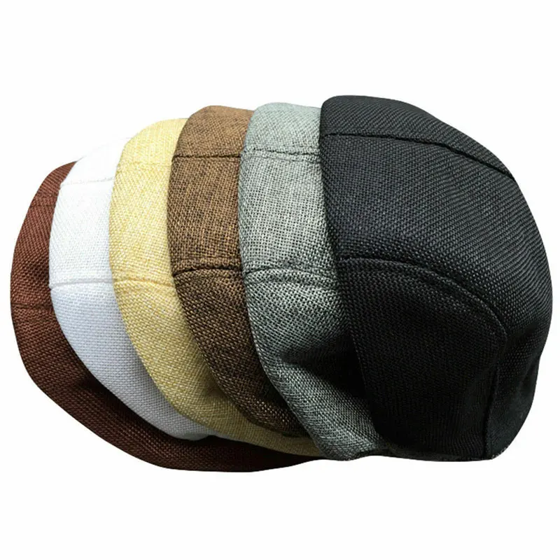Beret Hat Vintage Linen Beret Caps for Men Women Autumn Fashion Newsboy Adjustable Hats Unisex Breathable Solid Color Artist Painter Hats