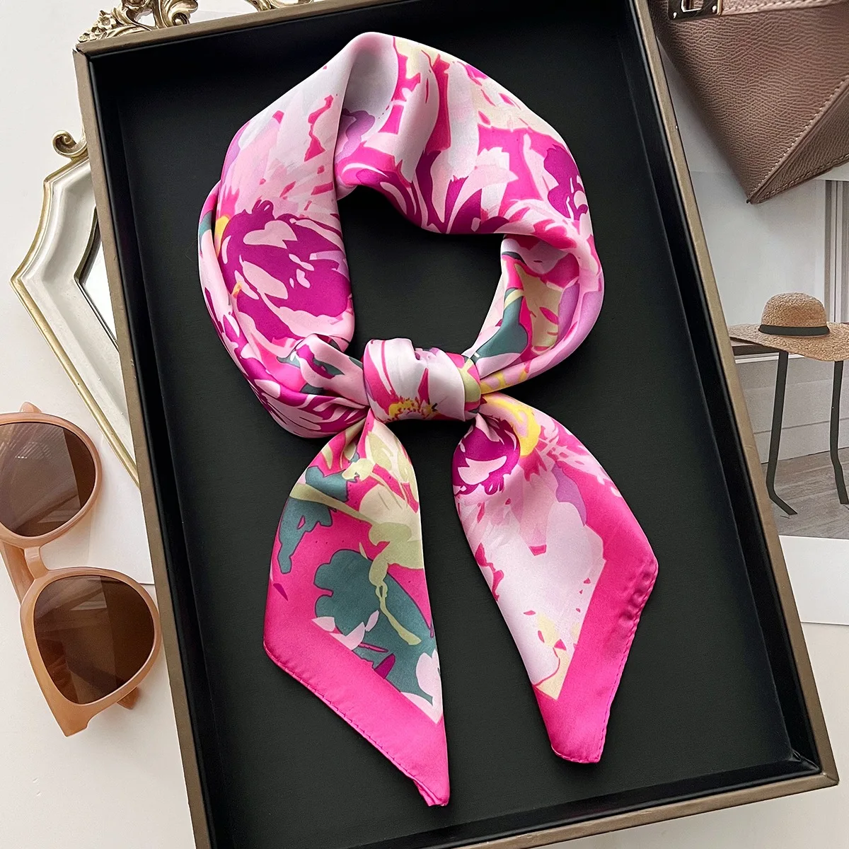 Yellow Lemon Print Square Silk Scarf - Fashionable Neck Tie & Decorative Neckerchief