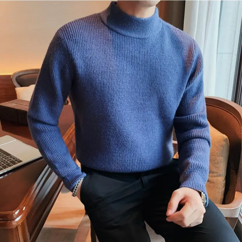 Brand Clothing White Black Turtleneck Sweater Men Pullovers Winter Thicken Cashmere Men Knitted Jumpers Male Turtle Neck Sweater