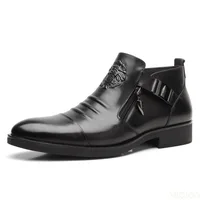 Winter Men's Elegant Boots Ankle non slip Leather Shoes British Zip Black Knight boots Pointed Punk Platform male Booties Botas - Image 5