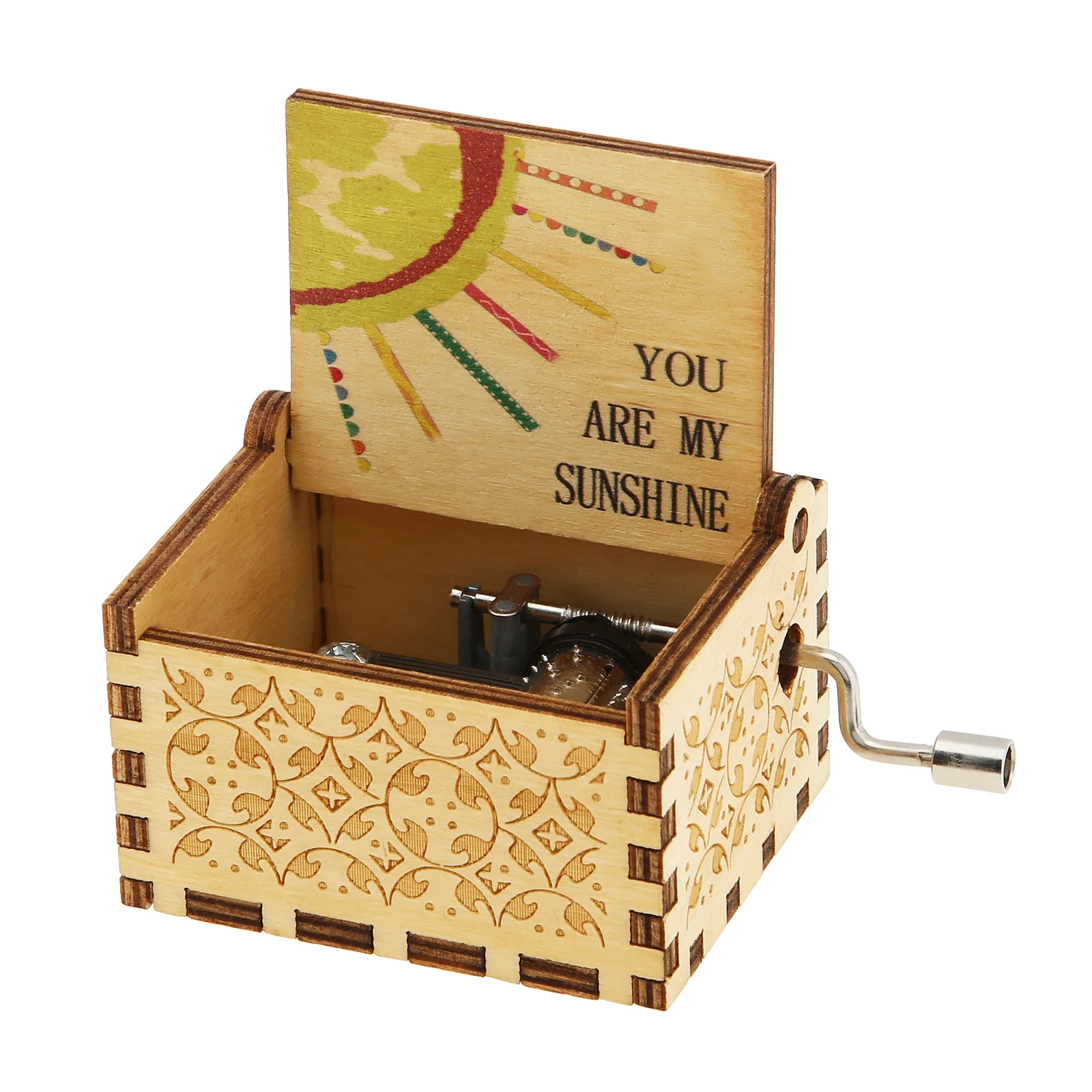 Ideal Gift Holiday Laser Engraved You Are My Shine Pine Wood Music Box Vintage Wooden Music Box Gifts