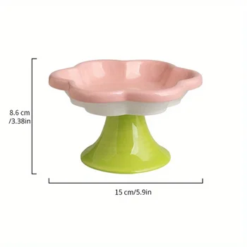Ceramic Raised Cat Bowl With Flower Design, Elevated Cat Food Bowl Water Plate Snack Dish With Stand For Neck Protection 2