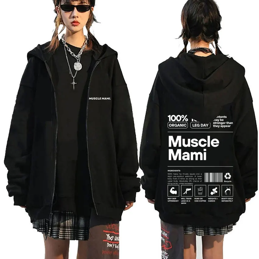 

Muscle Mimi Gym Pump Cover Graphic Print Zipper Hoodie Men Women Funny Fitness Weightlifting Workout Art Aesthetic Zip Up Jacket