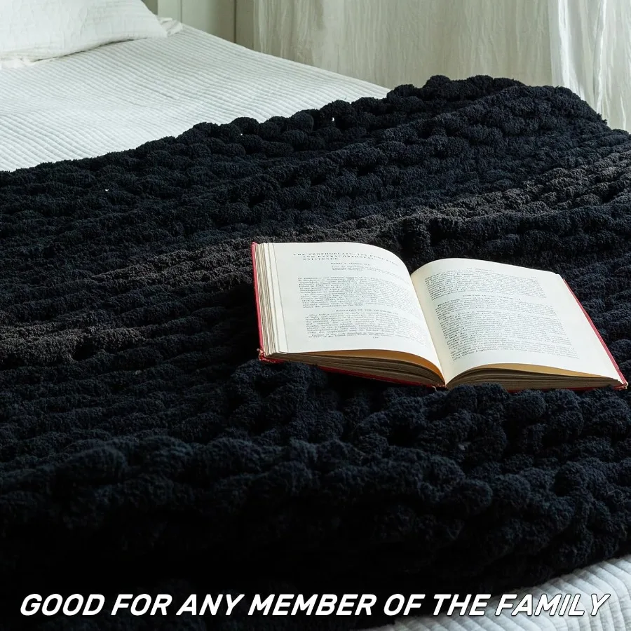 Luxury Soft Cozy Extra Large Chunky Knit Blanket in Black 80 x 90 Inches 100 Woven Rope Knot Throw Blanket for Couch Sofa Home