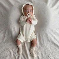 Spring Autumn Baby Girl Rompers With Hat Long Sleeve Newborn Girl Jumpsuit Cute Solid Color Baby Girl Outfits 3