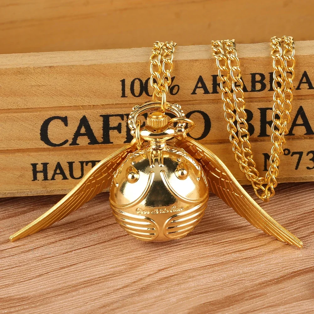 

Quartz Pocket Watch Gold Wing Round Ball Luxury Watches Vintage Bronze Pendant Fob Clock Chain Necklace Gift Dropshipping