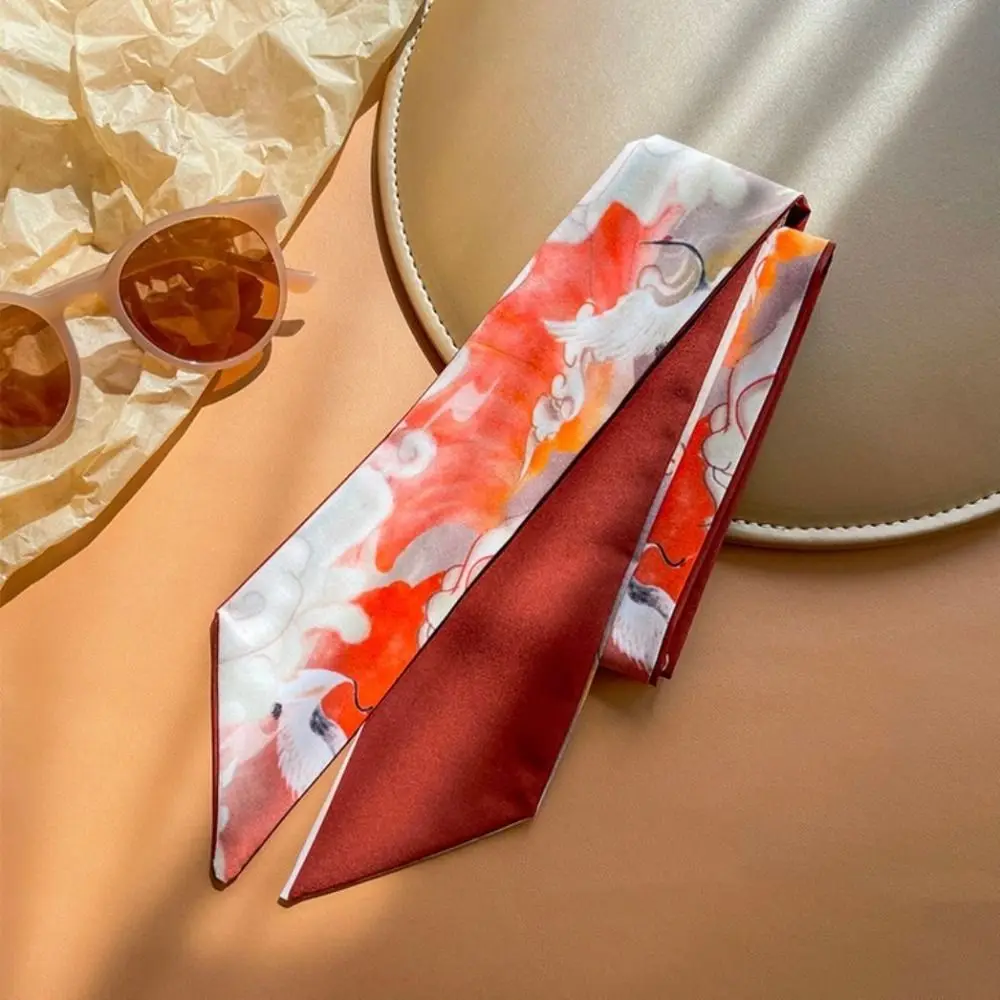 Chinesischer Stil lange Streifen Seide Schal Stirnband neue Haarring Retro Frau Kopfschmuck Haar Seil Band Druck gebunden Haar Turban – Detail 10