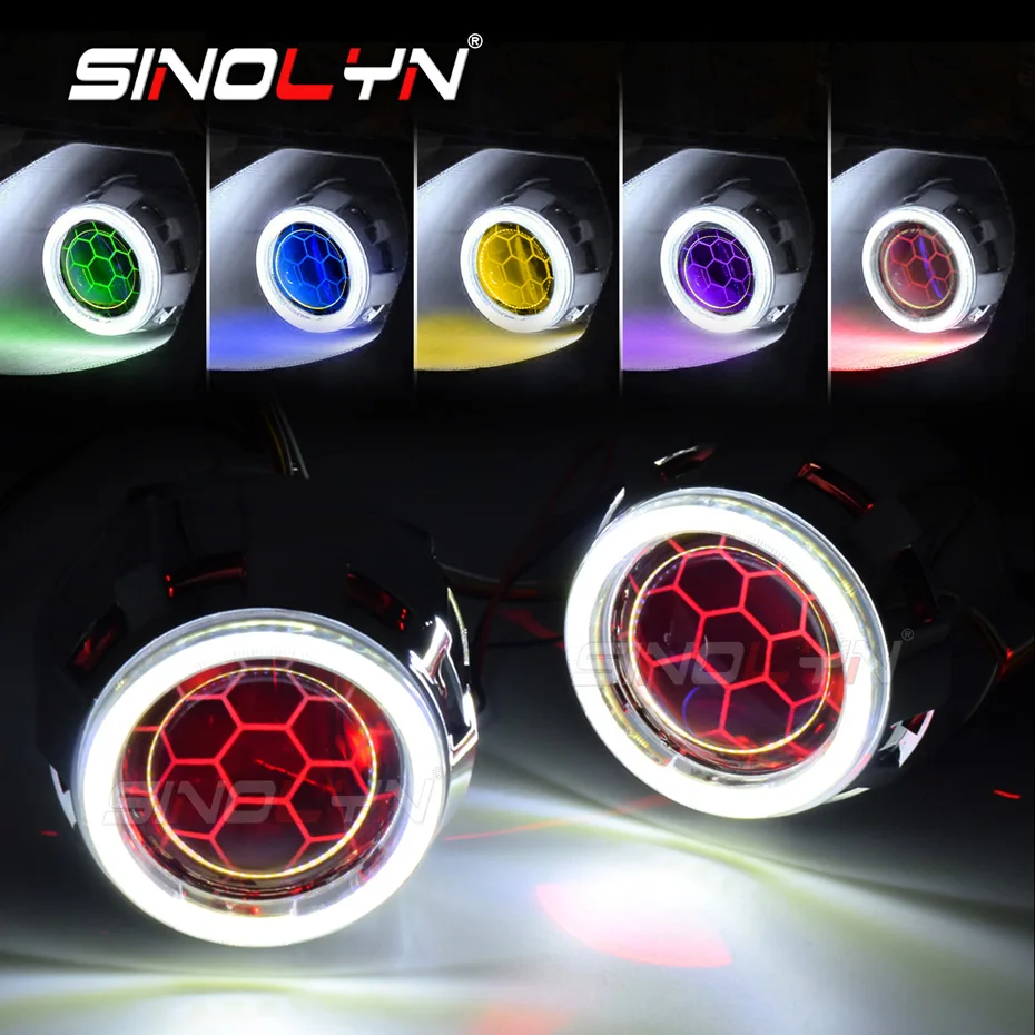 

Sinolyn 2.5 Inch Angel Eyes Honeycomb Bi Xenon Lenses Devil Eyes For H7 H4 Headlights Car Lights Driving Lenses Car Accessories