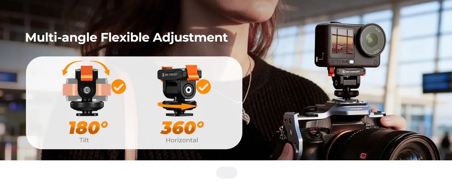 K&F CONCEPT Kaltschuh-Halterung für DJI Osmo Action 6 und Osmo Nano Magnetische Schnellwechselbasis Passt auf DSLR-Hotshoe mit 1/4"-Gewinde – Detail 7
