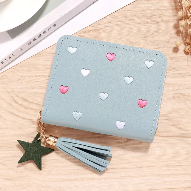 Geestock Women Tassel Wallet Ladies Small Mini Coin Purse Wallets Short Zipper Credit Card Holder for Cute Female Purses Wallet Light blue