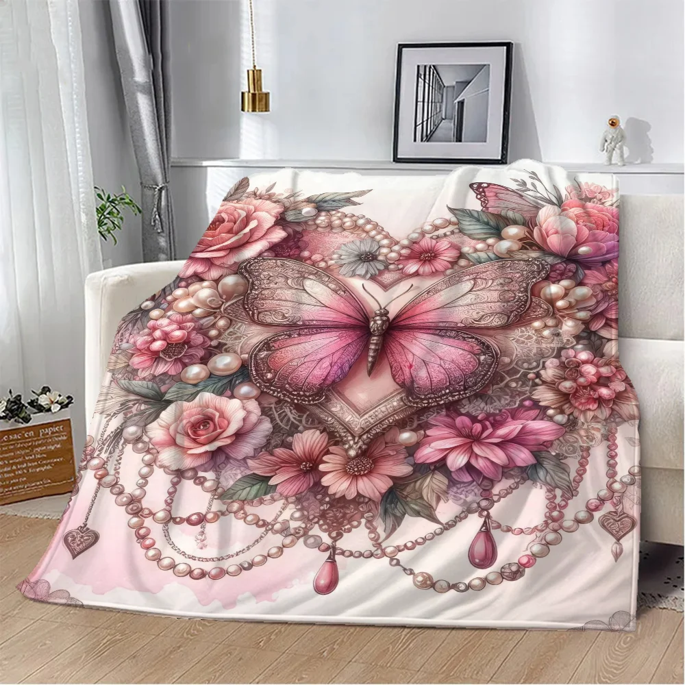 Flowers and Butterflies Love Fluffy Soft Blankets & Throws Knee Blanket Throw Home Interior Luxury Bedding Beach Towel Nap Bed & 3