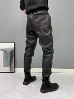 Men Leather Pants Elastic Waist Faux Leather Pants Men Joggers Zipper Pockets Black Streetwear Slim Pencil Pant Men Clothing 6