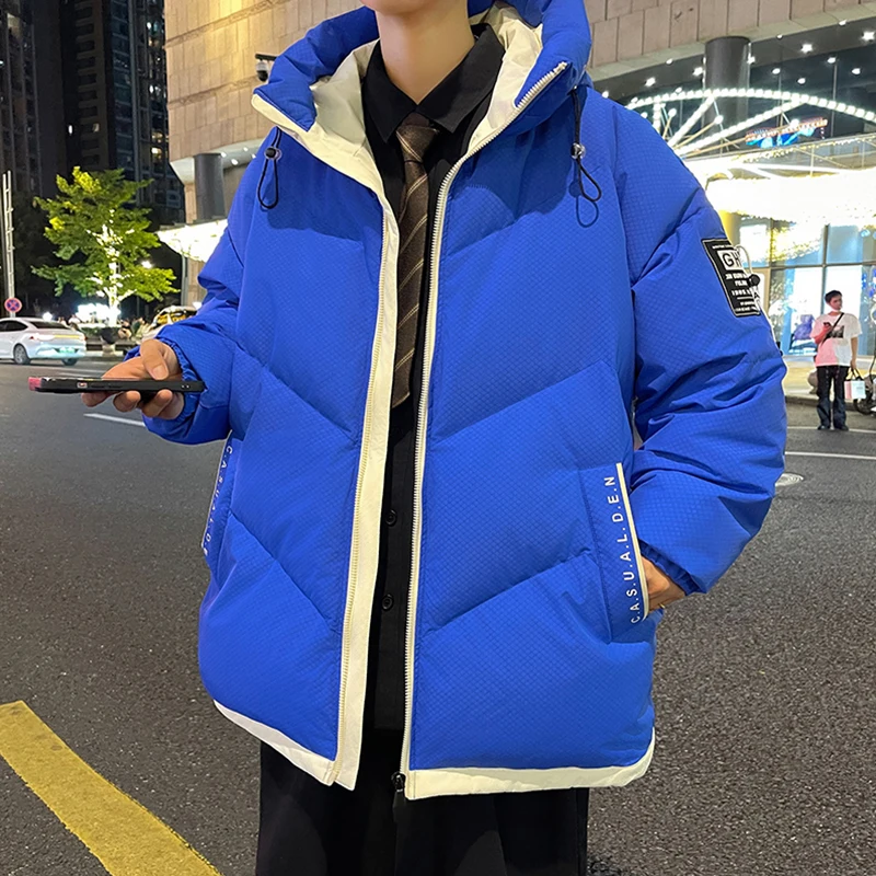 Casual Winter New Men's Warm Hooded Cotton-Padded Jackets Outwear Solid Windproof Loose Down Coat High Street Thicken Top Parkas