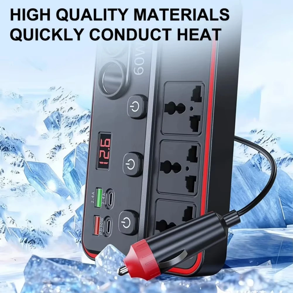 Tragbarer Auto-Wechselrichter 12V auf 110V / 24V auf 220V Steckdosenadapter mit 4 USB-Anschlüssen Schnellladegerät für Auto LKW SUV Wohnmobil – Detail 5