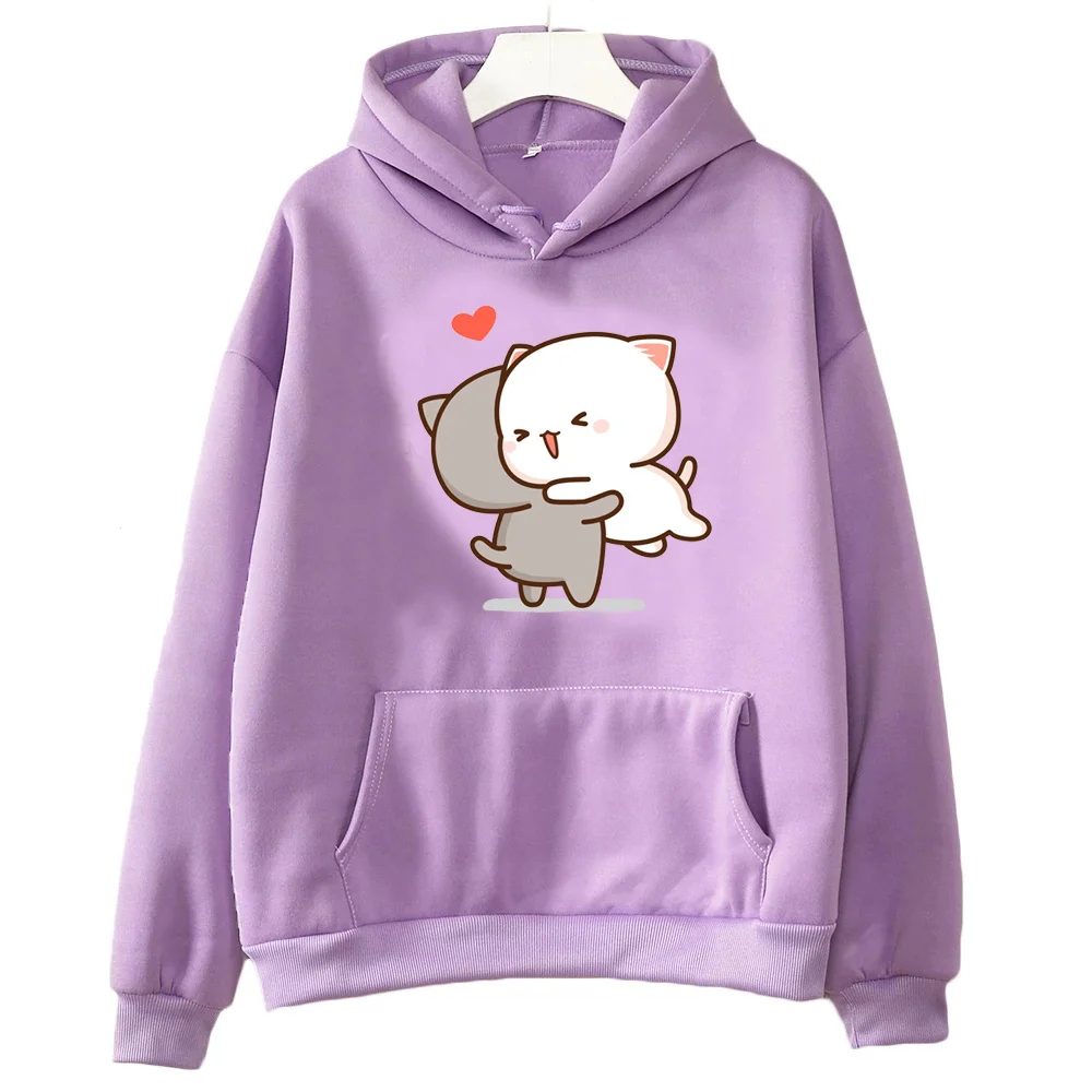Peach And Goma Mochi Cat Love Print hoodies women Winter  streetwear funny Hood female Fleece sweater