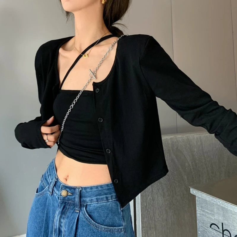 

Женский винтажный укороченный свитер и жилет, трикотажный кардиган в стиле ретро, комплект из двух предметов, весна 2024