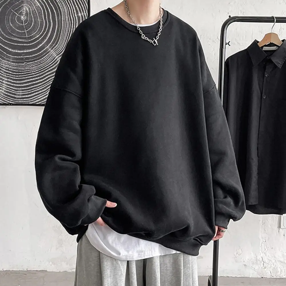 

Solid Color Sweatshirt for Men Cozy Unisex Sweatshirt Thick Warm Stylish Men's Fall/winter Top for Couples Loose Fit Solid Color