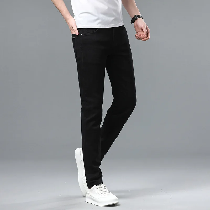 Summer thin breathable stretch jeans for men2024new light luxury high-end slim casual office long black pants