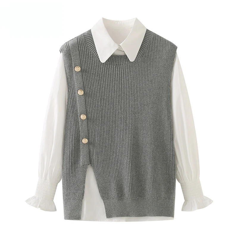 

Layered Vest Paired With Shirt Two-piece Women's 2023 New Spring And Autumn French Retro Design Sense Top