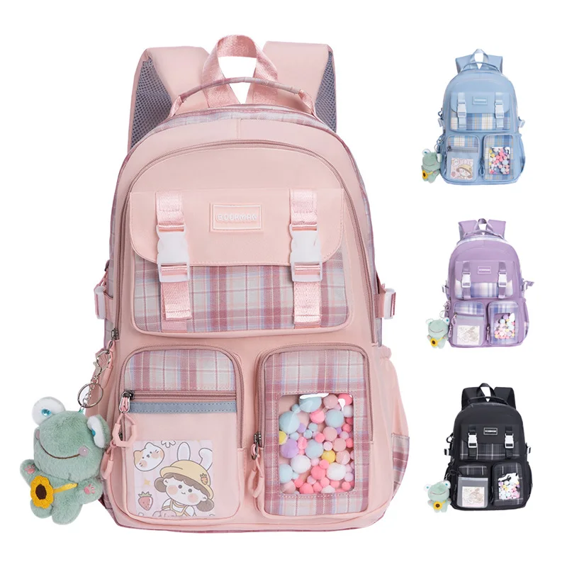 

Junior High School Student Schoolbag Girls Plaid Backpack Large Capacity Oxford Cloth Waterproof Travel Rucksack Book Bags