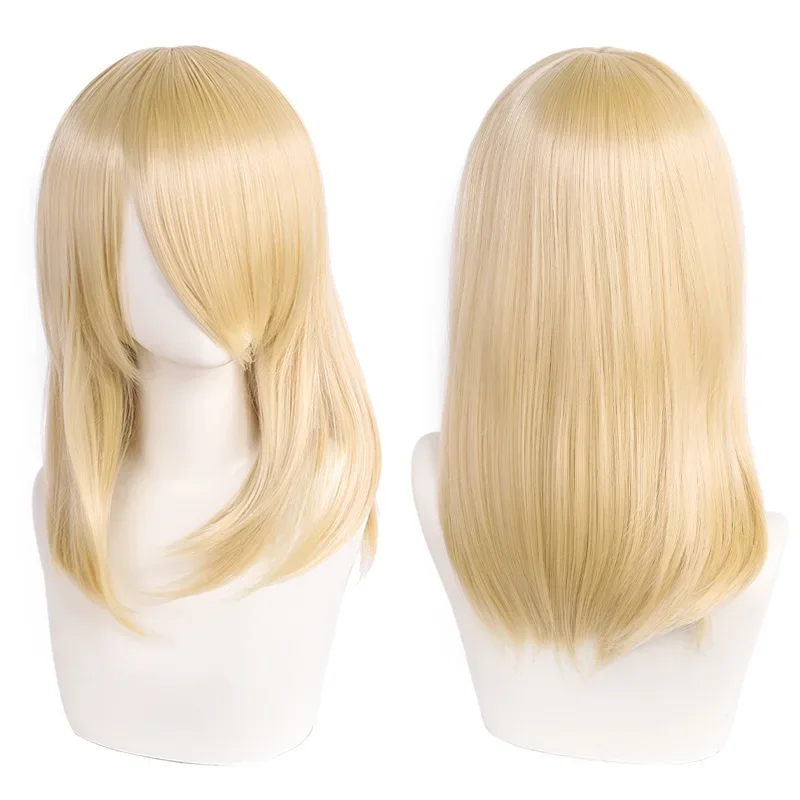 Neue 45cm Mittellange Anime Cosplay Perücke mit Pony in Blond, Schwarz, Weiß, Rot, Pink, Grün, Braun, Gold, Blau, Hitzebeständige Synthetische Haarperücken – Detail 25