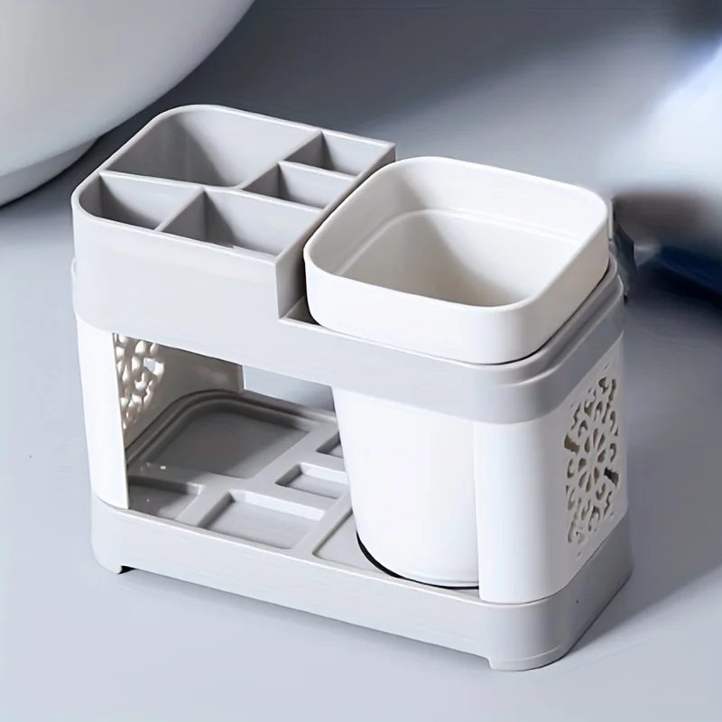 1pc New Chic Hollow Design Toothbrush & Toothpaste Holder Set with Drain-Ideal for Bathroom Organization, Home Decor