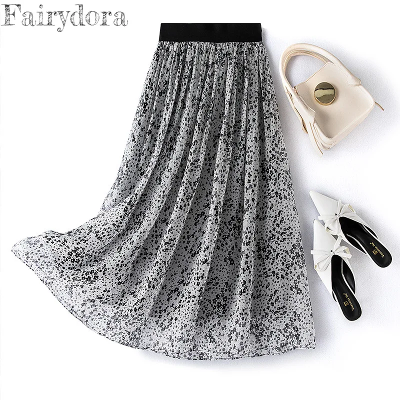 

Женская длинная юбка с высокой талией, 100% шелк тутового дерева, юбка-зонтик с принтом, трапециевидная, эластичная, элегантная, модная, летняя