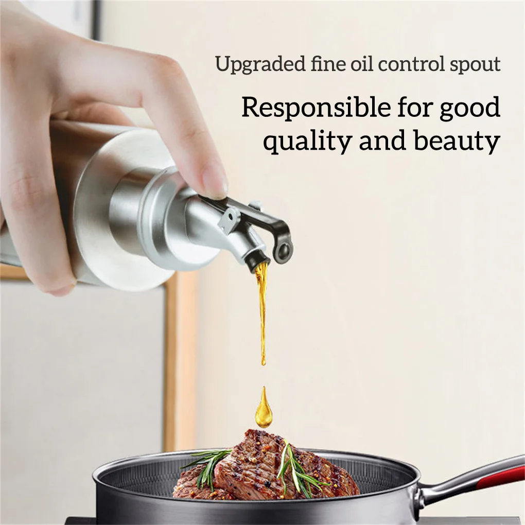 Oil Container Sauce Squeeze Bottles 190ml/290ml Stainless Oil Bottle Sauce Holder Dispenser Glass Visual Window Container Jar for Seasoning Roasting Tools