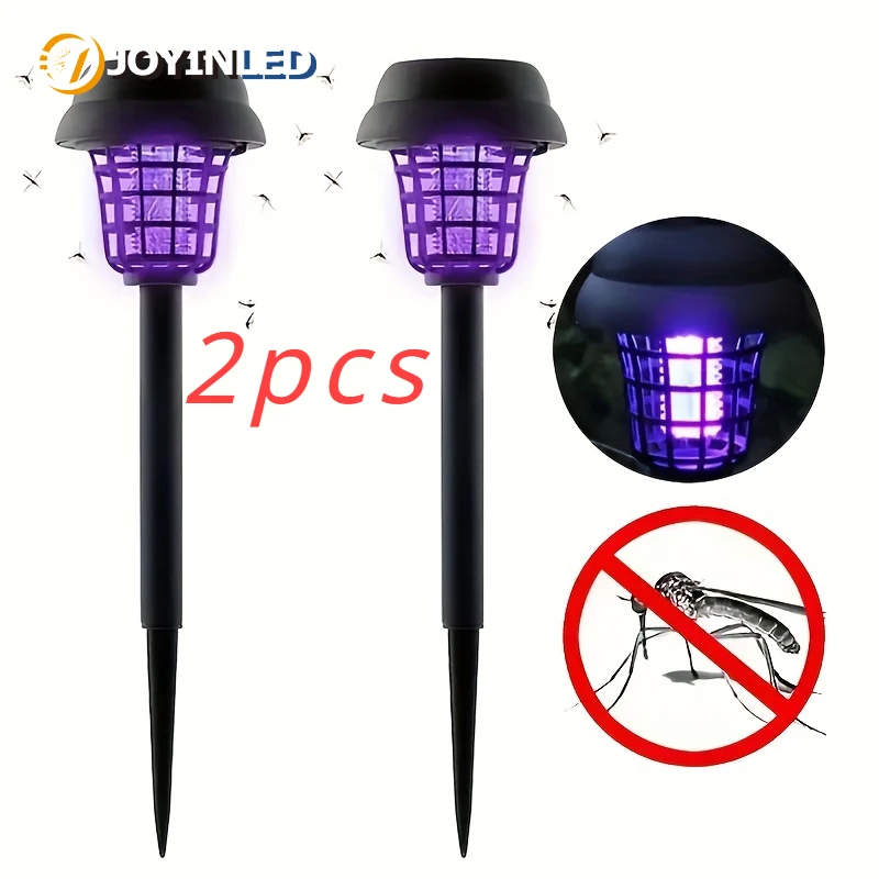 Solar Mosquito Killer Lamp Garden Fly Trap Lamp Yard Mosquito Trap Electric Shock Insect Killing Repellent Lamp 2pcs
