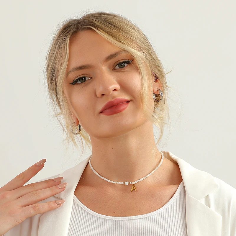 Stainless Steel Initial Heart Necklace for Women Natural Shell Beads Letter Choker Fashion Jewelry Boho Streetwear Collier Femme - Image 6