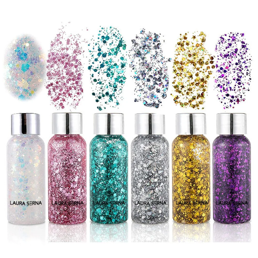 Festival Body Glitter Gel Face Eye Glitter Eyeshadow Holographic Cosmetic Laser Powder Chunky Nails Hair Glitter Bar Makeup 6