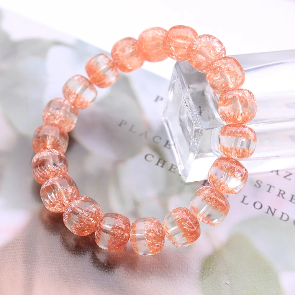 

Natural Orange Phantom White Quartz Crystal Bracelet Crystal Clear Round Beads Garden Green Phantom Women Men AAAAAA