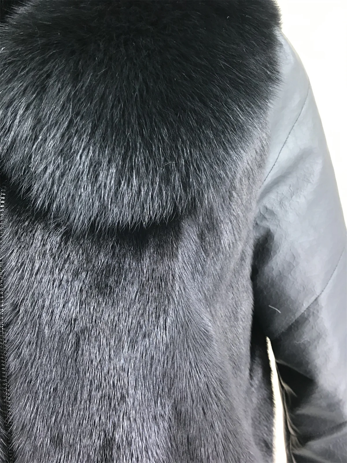 on sale Natural Mink Fur Full Pelt Jacket With Fox Fur Collar Sheep Leather Down Coat Thick Warm Fur Autumn Winter Casual 230609