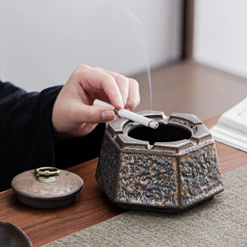 Japanese style rusty ceramic ashtray smoke cup home living room decoration office tea desktop ornaments