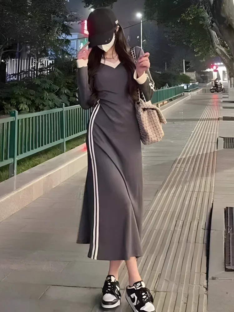 

Plus Size 4xl 5xl Casual Slim Long Sleeve Dresses Summer Black Office Lady Womens Clothing Spring Korean Fashion Elegant Dress