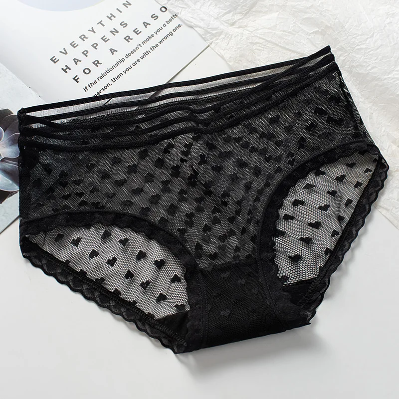 Summer Lace Underwear Women Briefs See Through Low Hollow Out Pure Cotton Bottom Crotch mid-waist Lace Women Underwear SYTa007