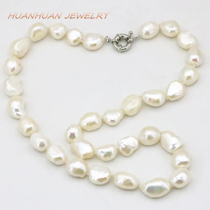 

Big Chain Necklace White Natural Freshwater Pearl Beads Necklaces Bridal 12-14mm Freeform Female Gift Women Jewelry 18inch