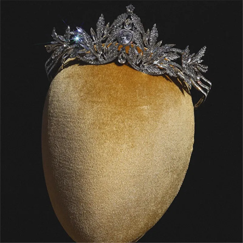 

CC Baroque Crowns for Women Wedding Hair Accessories Engagement Hairwear Bridal Dress Leaf Shape Shining Crystal Tiaras AN108
