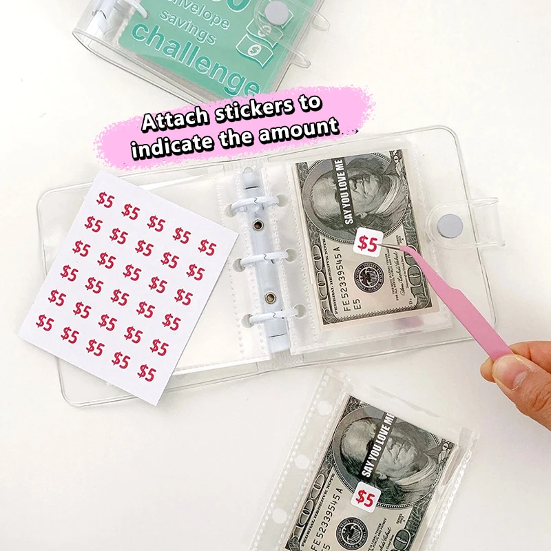 봉투 절약 챌린지 바인더 저축, 느슨한 잎 노트북 현금 절약 책, 현금 예산용 보관 책 선물